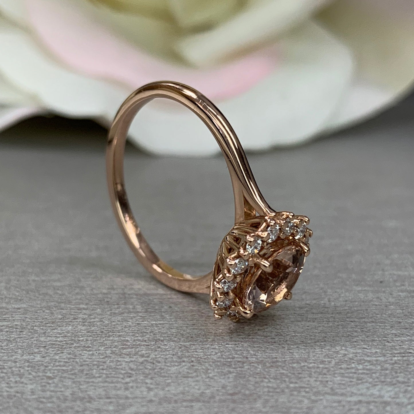Morganite Ring For Women Rose Gold Morganite Engagement Ring With Moissanite Halo Simple Round Cut Morganite Engagement Ring With Halo #4880
