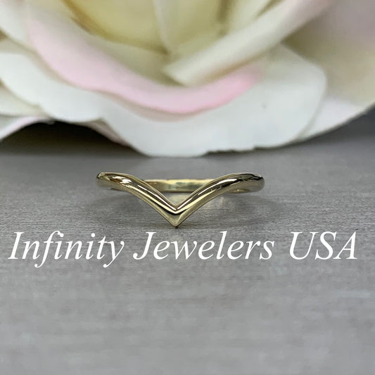 Curved Engagement Band, 14k Yellow Gold Matching Universal Wedding Band, Ladies Gold Stackable Matching Band For Engagement Rings.    #6254