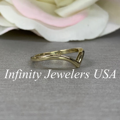 Curved Engagement Band, 14k Yellow Gold Matching Universal Wedding Band, Ladies Gold Stackable Matching Band For Engagement Rings.    #6254