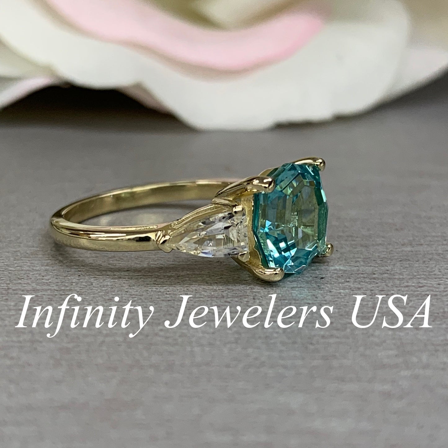 Octagon Neon Blue Paraiba Ring, Web Cut Engagement Ring, Sapphire Bullet Shape Ring, 14k Yellow Gold, #6258