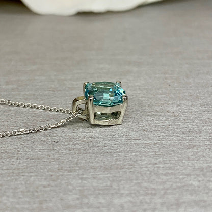 Web Cut Necklace / Neon Blue Paraiba Necklace / Octagon Pendant / 18" Cable Chain / 14k White Gold / #6262