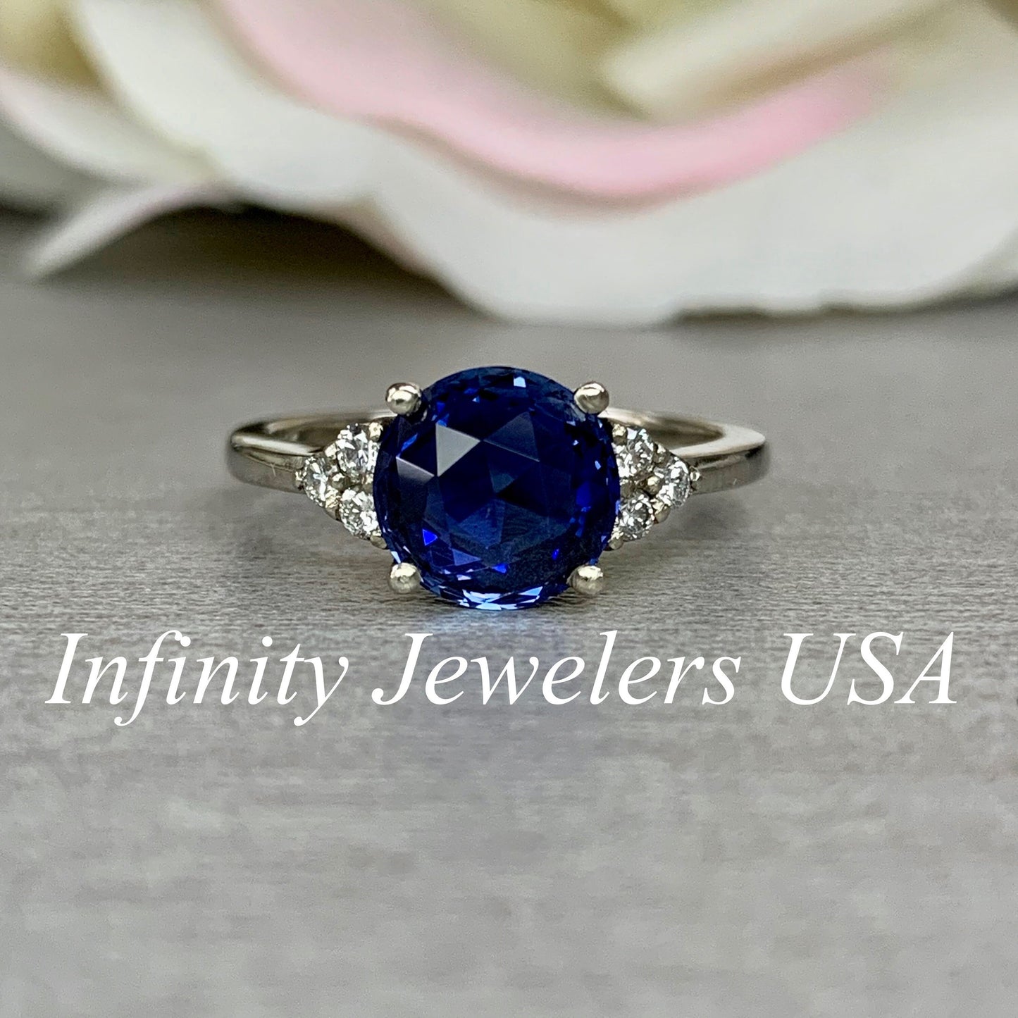 Blue Sapphire Engagement Ring 14K White Gold, September Birthstone Ring For Ladies, Round Sapphire Ring, Blue Sapphire Anniversary Ring