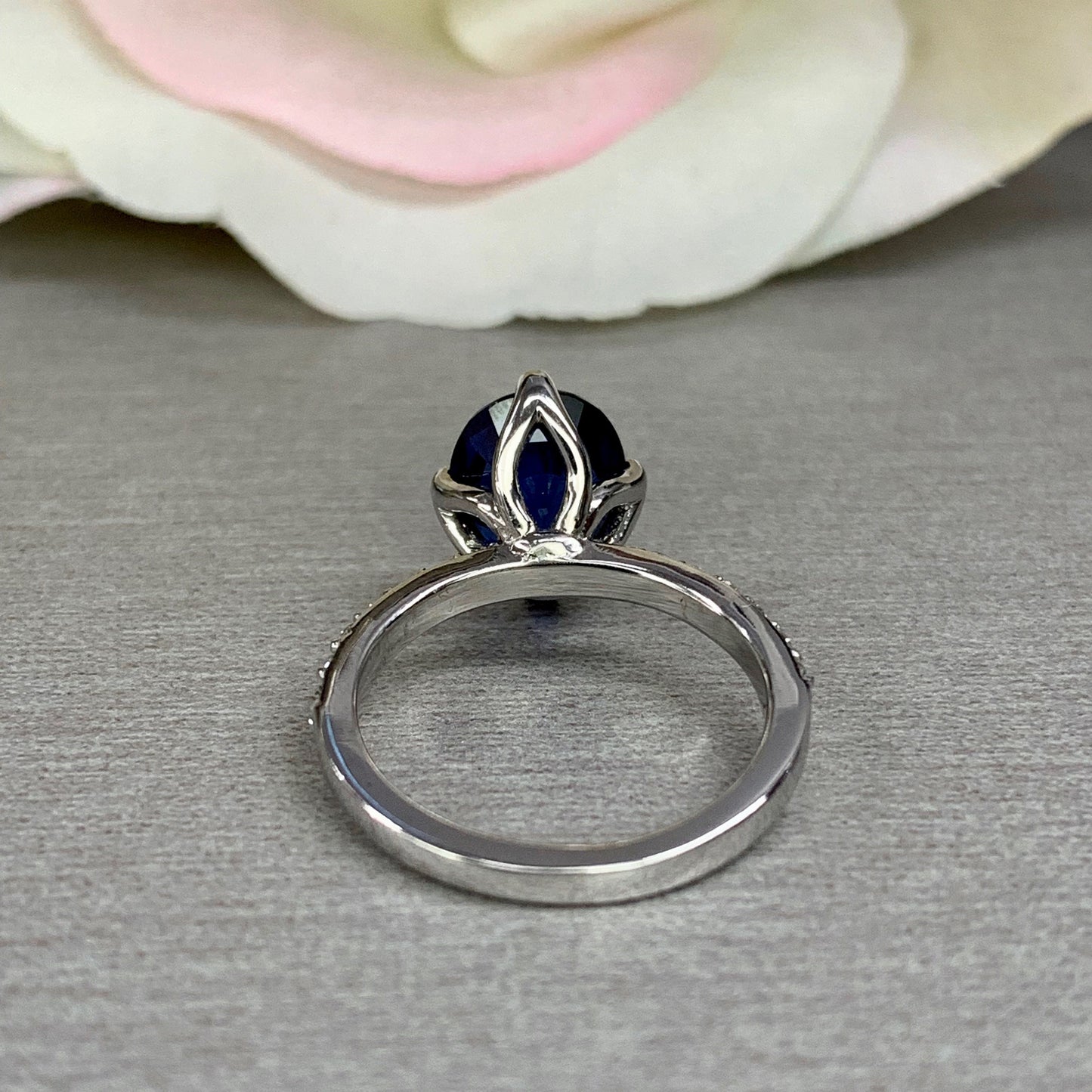 Oval Cut Blue Sapphire with Genuine Diamond Accents Wedding Engagement Anniversary Ring 14k White Gold #5443
