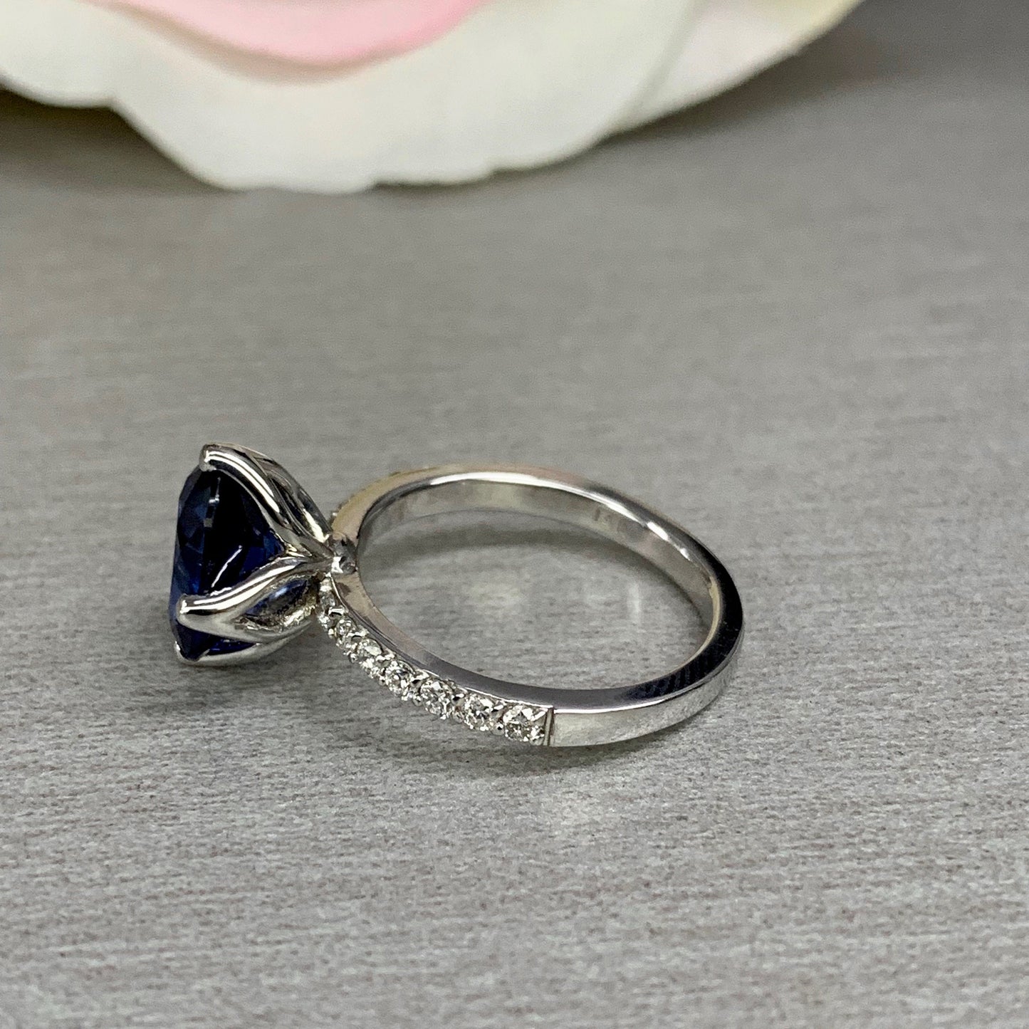 Oval Cut Blue Sapphire with Genuine Diamond Accents Wedding Engagement Anniversary Ring 14k White Gold #5443
