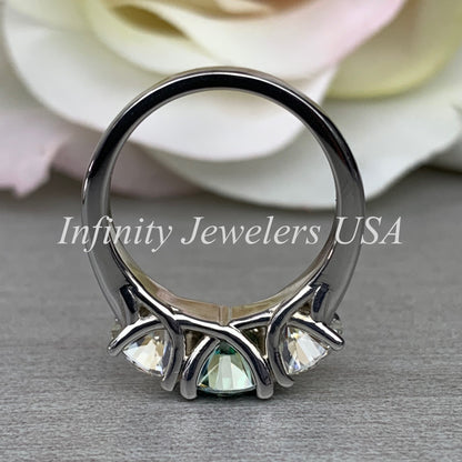 Moissanite Engagement Ring / Green and White Wedding Ring / Ladies Classic Ring / Anniversary Gift / 14k White Gold / #6169