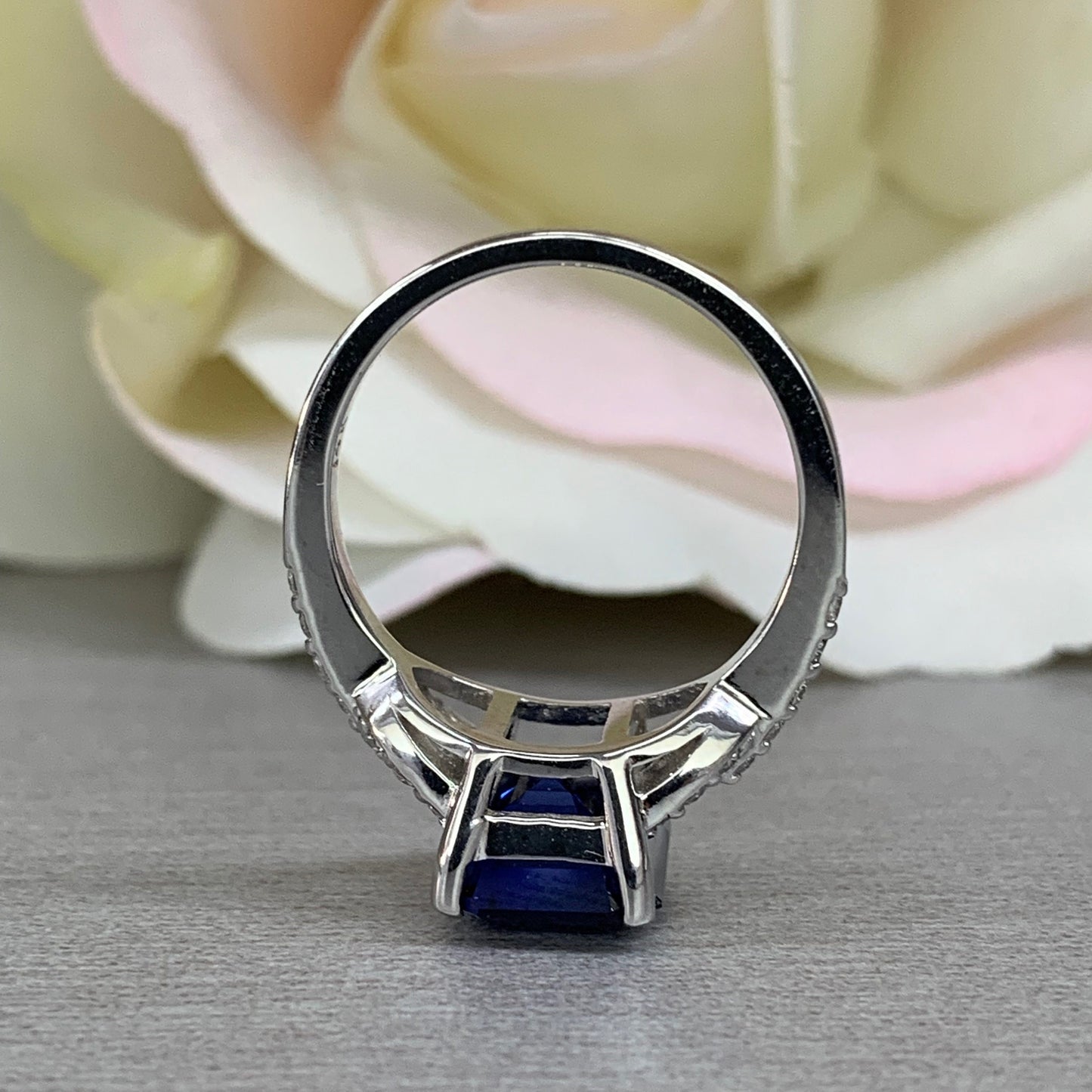 Blue sapphire Ring 14k white/yellow gold, Emerald cut blue sapphire  moissanite engagement ring, Unique Vintage Sapphire Wedding Ring