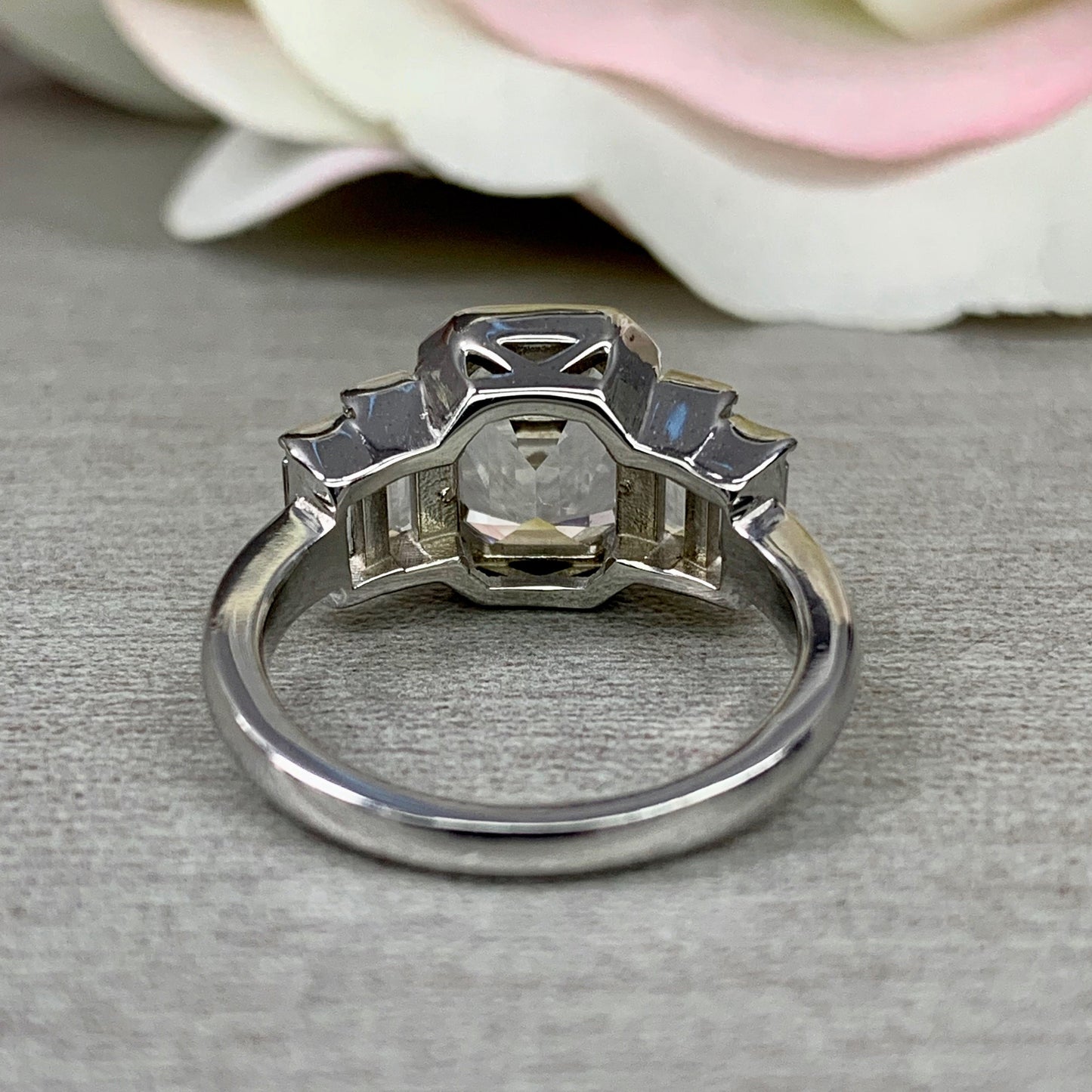 Emerald Cut Moissanite Engagement Ring, 5 Stone Wedding Ring,  14K White Gold  Emerald Cut Ring #6050