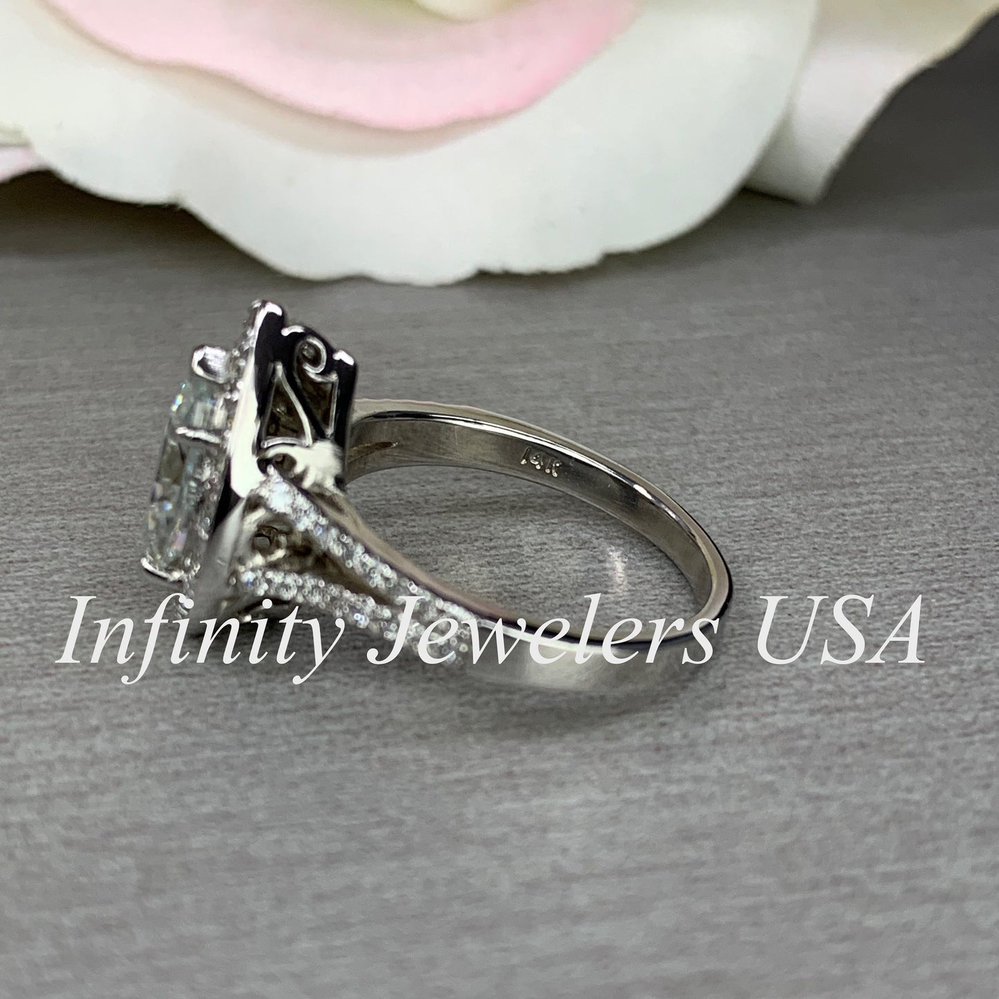 Certified Moissanite Pear Shape And Diamond Halo 3.00ctw.  Engagement Wedding Anniversary Ring  14K White Gold