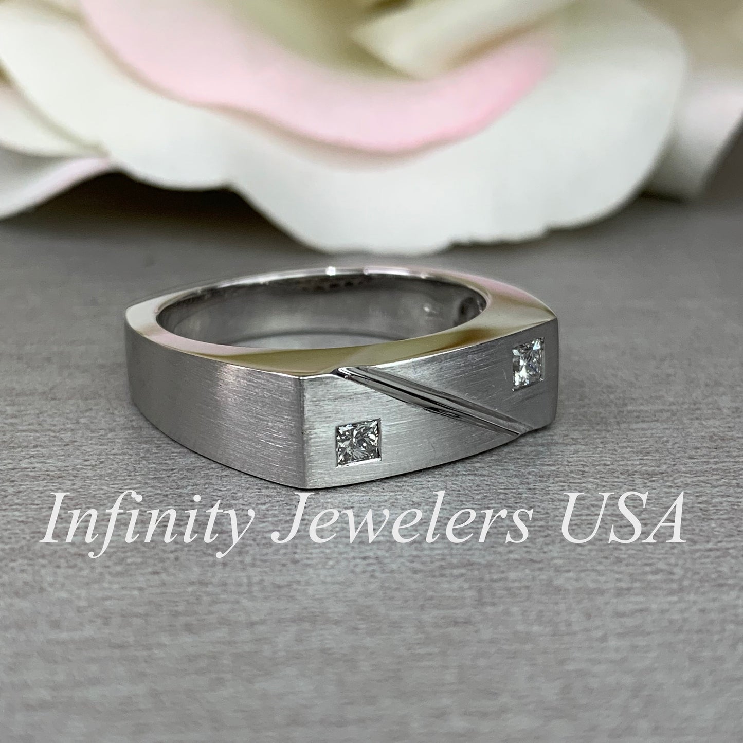 Men's Ring / Princess Cut Ring / Natural Dimond Ring / Gift Ideas For Him / 14k White Gold / #633