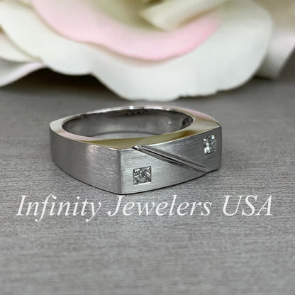 Men's Ring / Princess Cut Ring / Natural Dimond Ring / Gift Ideas For Him / 14k White Gold / #633