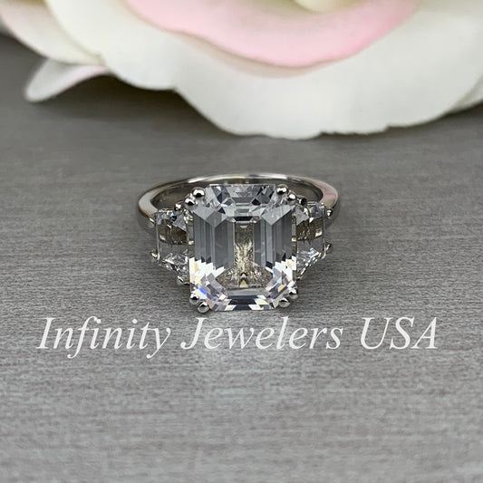 Emerald Cut Engagement Ring, Emerald Cut 3 Stone Moissanite  Ring, Emerald Cut Moissanite Engagement Ring,  Certified Moissanite Ring, #6185