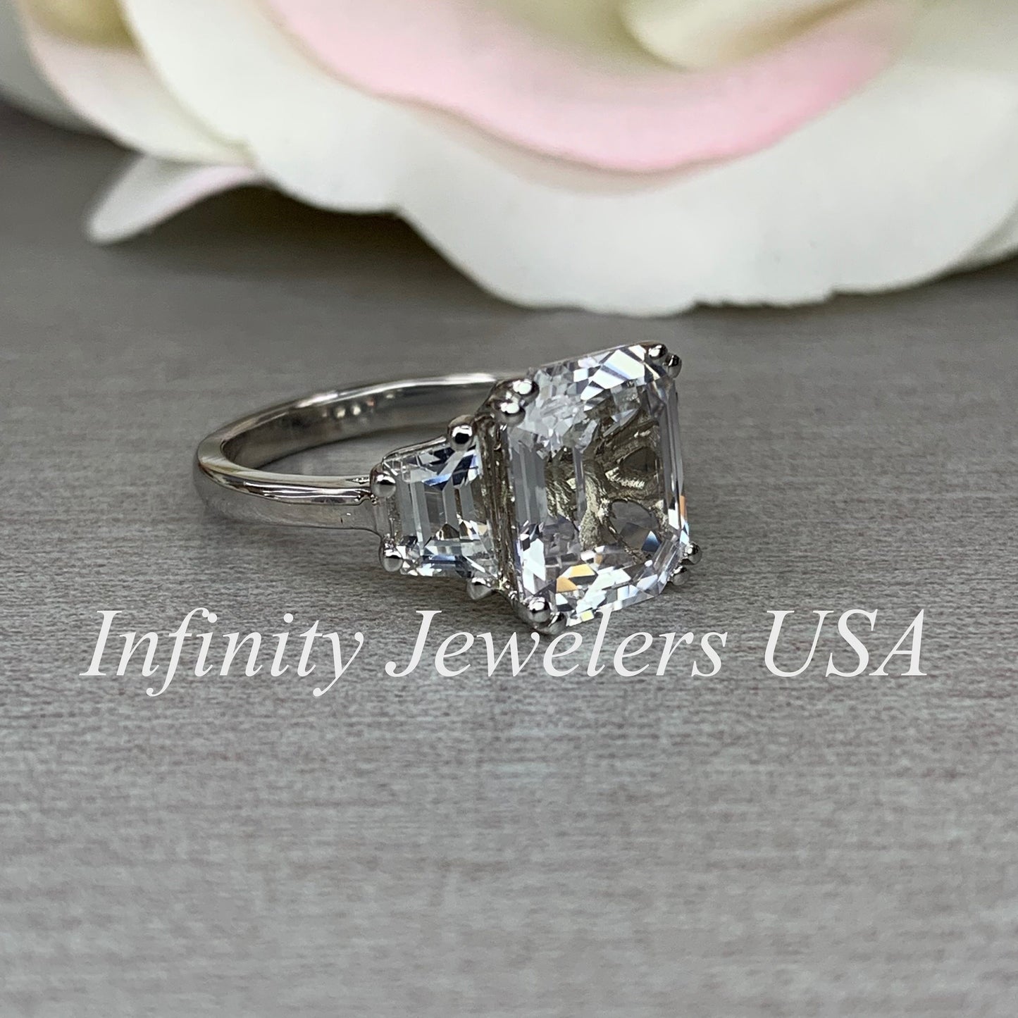 Emerald Cut Engagement Ring, Emerald Cut 3 Stone Moissanite  Ring, Emerald Cut Moissanite Engagement Ring,  Certified Moissanite Ring, #6185