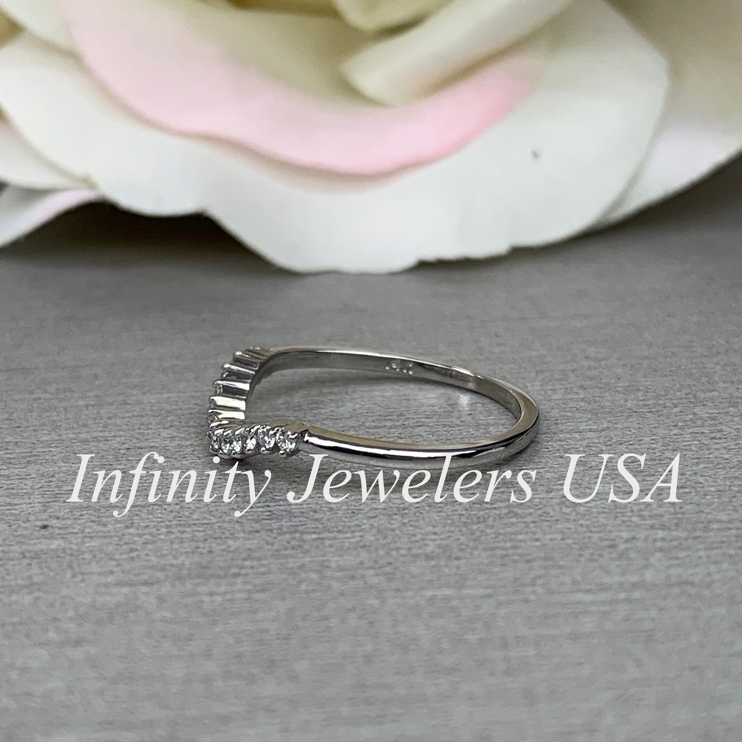 Curved Matching Diamond Wedding Band, 14k Gold Universal Curved Moissanite Band For Her, Ladies Round Diamond Cluster Matching Ring    #6087