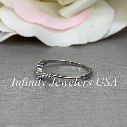 Curved Matching Diamond Wedding Band, 14k Gold Universal Curved Moissanite Band For Her, Ladies Round Diamond Cluster Matching Ring    #6087