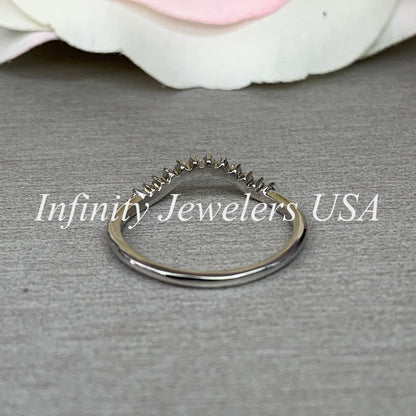 Curved Matching Diamond Wedding Band, 14k Gold Universal Curved Moissanite Band For Her, Ladies Round Diamond Cluster Matching Ring    #6087