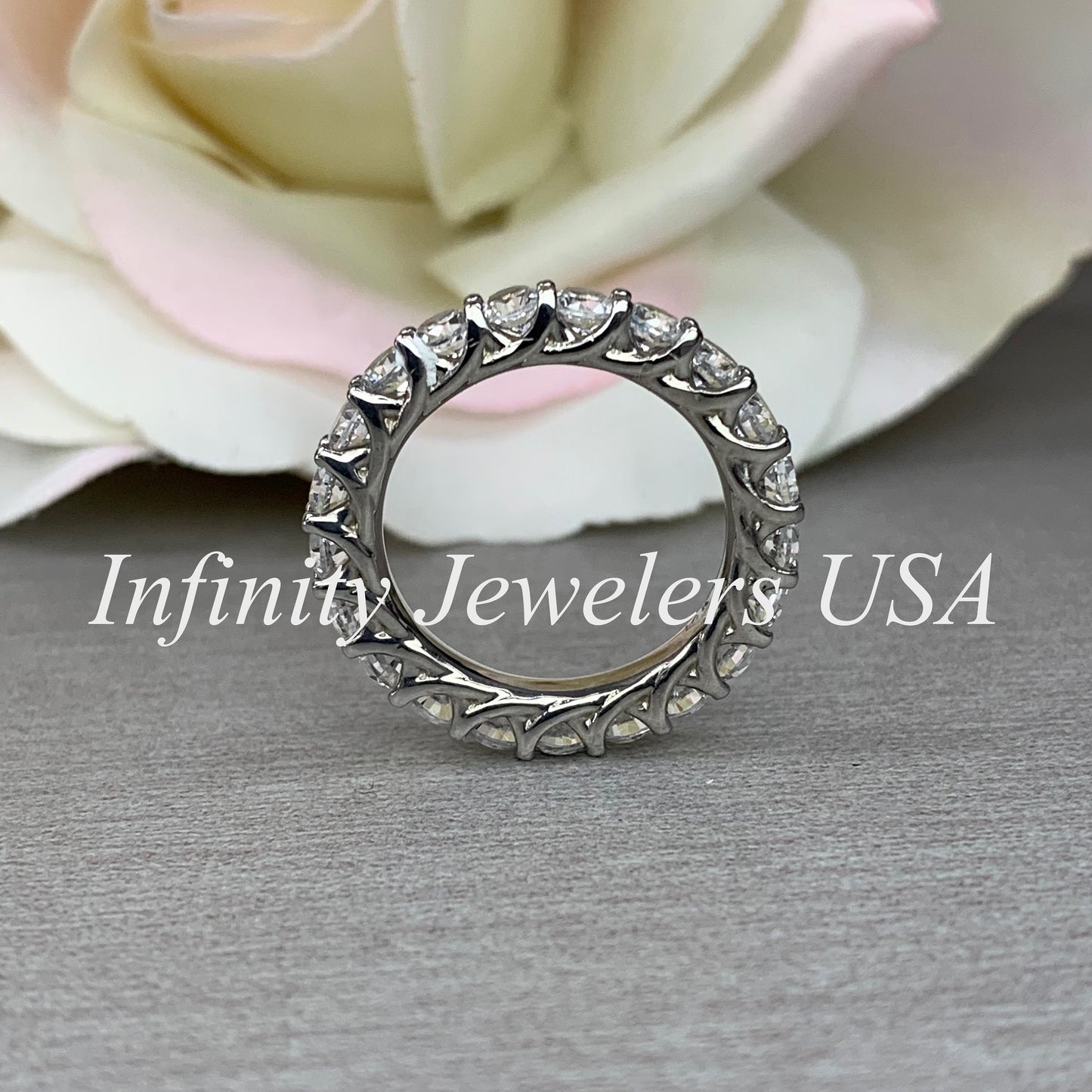 Moissanite Eternity Band, Stackable Eternity Band, Round Moissanite Wedding Band, 14K Gold Wedding Ring, Ladies Eternity Ring, #7036