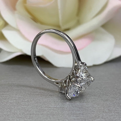 Moissanite Oval Engagement Ring With Trillion Accents, 5.00ctw, 14K White Gold Wedding Ring #5502 #6959 #6960