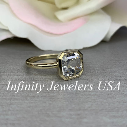 Certified Moissanite Ring, Asscher Cut Moissanite Engagement Ring, Bezel Set Solitaire Ring, Everyday Ring, 14k Gold Ladies Ring
