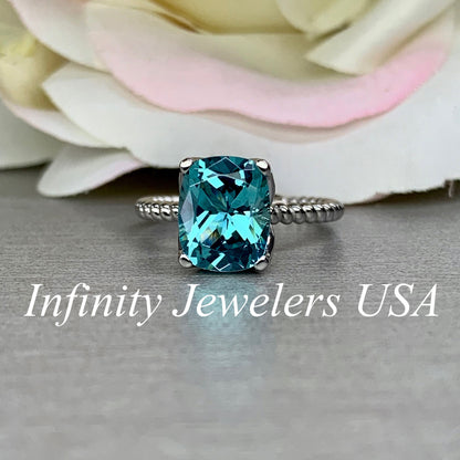 Elongated Cushion Cut Engagement Ring / Neon Blue Paraiba Wedding Ring / Paraiba Solitaire Ring / 14k White Gold / #6314