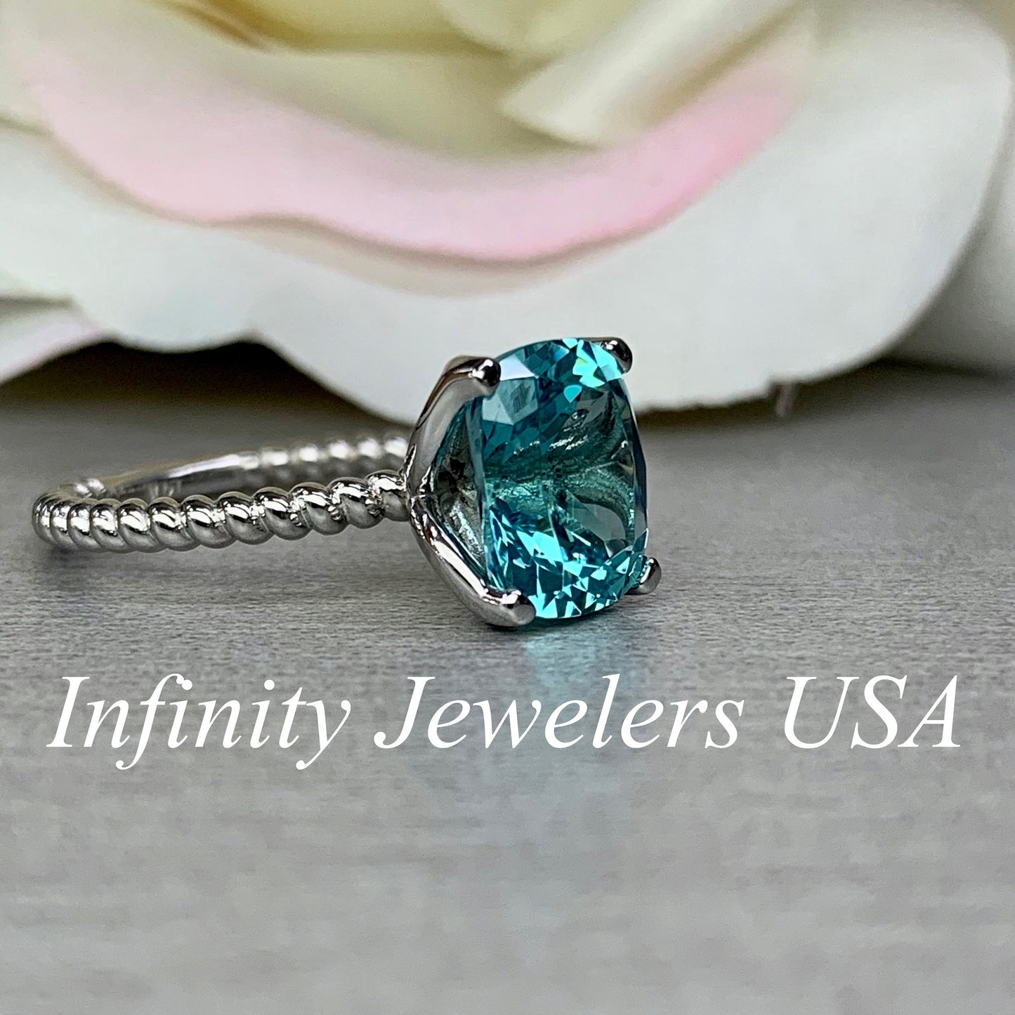 Elongated Cushion Cut Engagement Ring / Neon Blue Paraiba Wedding Ring / Paraiba Solitaire Ring / 14k White Gold / #6314