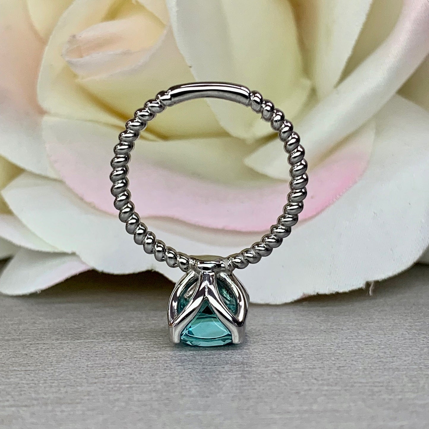 Elongated Cushion Cut Engagement Ring / Neon Blue Paraiba Wedding Ring / Paraiba Solitaire Ring / 14k White Gold / #6314
