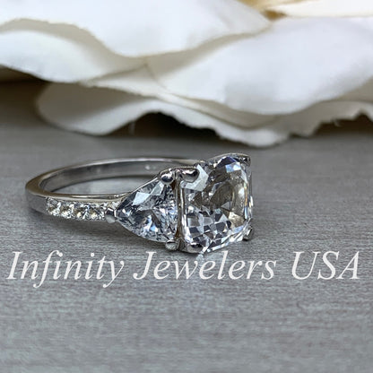 Moissanite Engagement Ring 14K Solid Gold, Asscher Cut Three Stone Moissanite Wedding Ring For Women, Unique Promise Anniversary Ring, #5414
