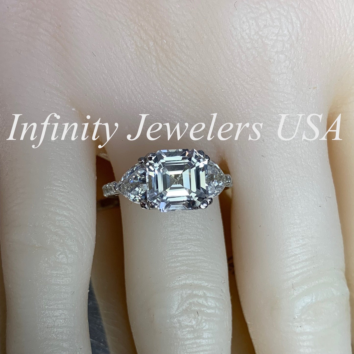 Moissanite Engagement Ring 14K Solid Gold, Asscher Cut Three Stone Moissanite Wedding Ring For Women, Unique Promise Anniversary Ring, #5414