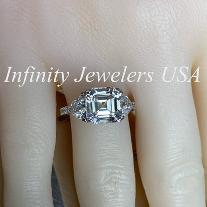 Moissanite Engagement Ring 14K Solid Gold, Asscher Cut Three Stone Moissanite Wedding Ring For Women, Unique Promise Anniversary Ring, #5414