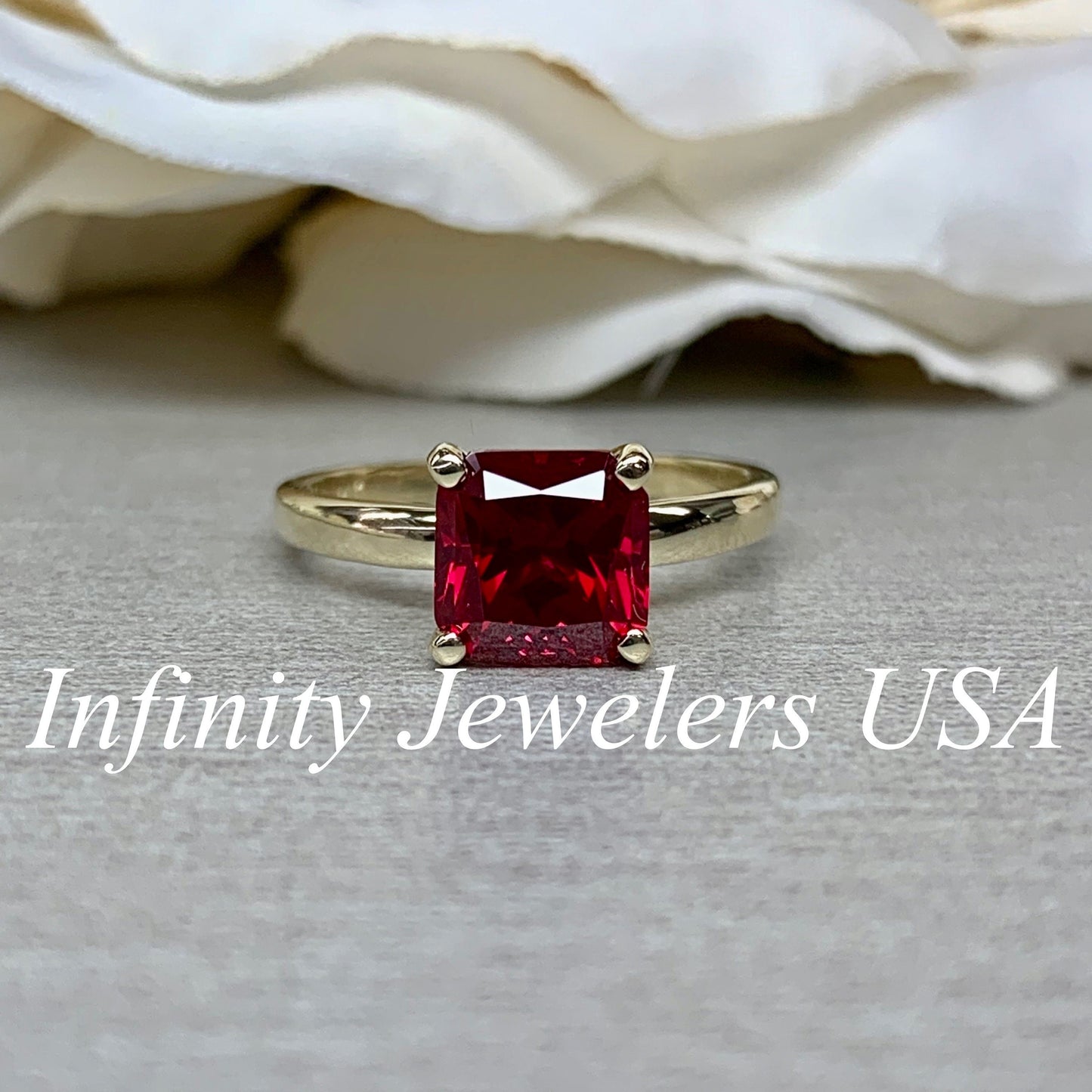 Radiant Cut Engagement Ring / Red Ruby Wedding Solitaire / Ladies Solitaire / 14k Yellow Gold / #6217