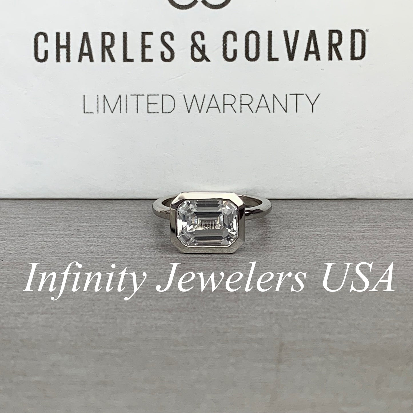 Emerald Cut Engagement Ring / Certified Moissanite Ring / East To West Bezel Set Ring / 14k White Gold / #6318