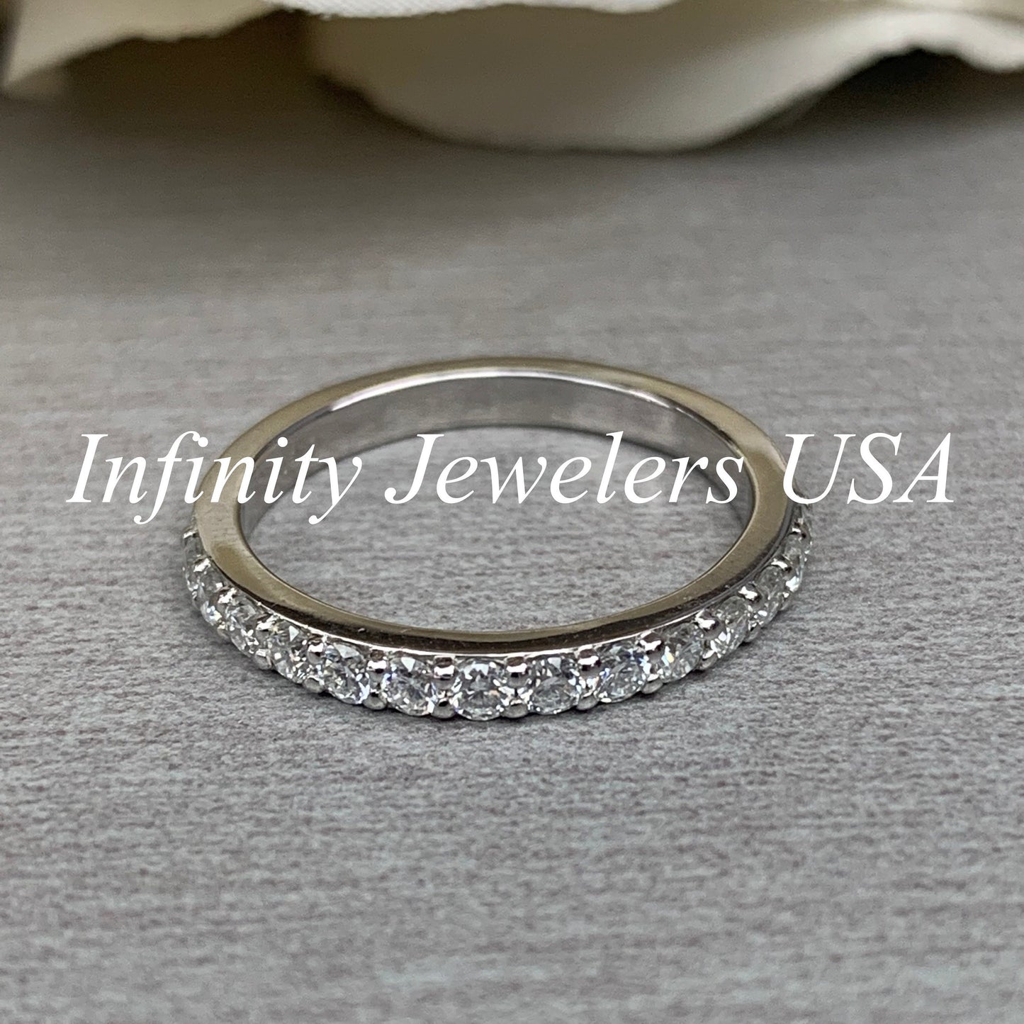 Moissanite Stacking Ladies Band / Engagement Matching Band / 14k White Gold / #6226