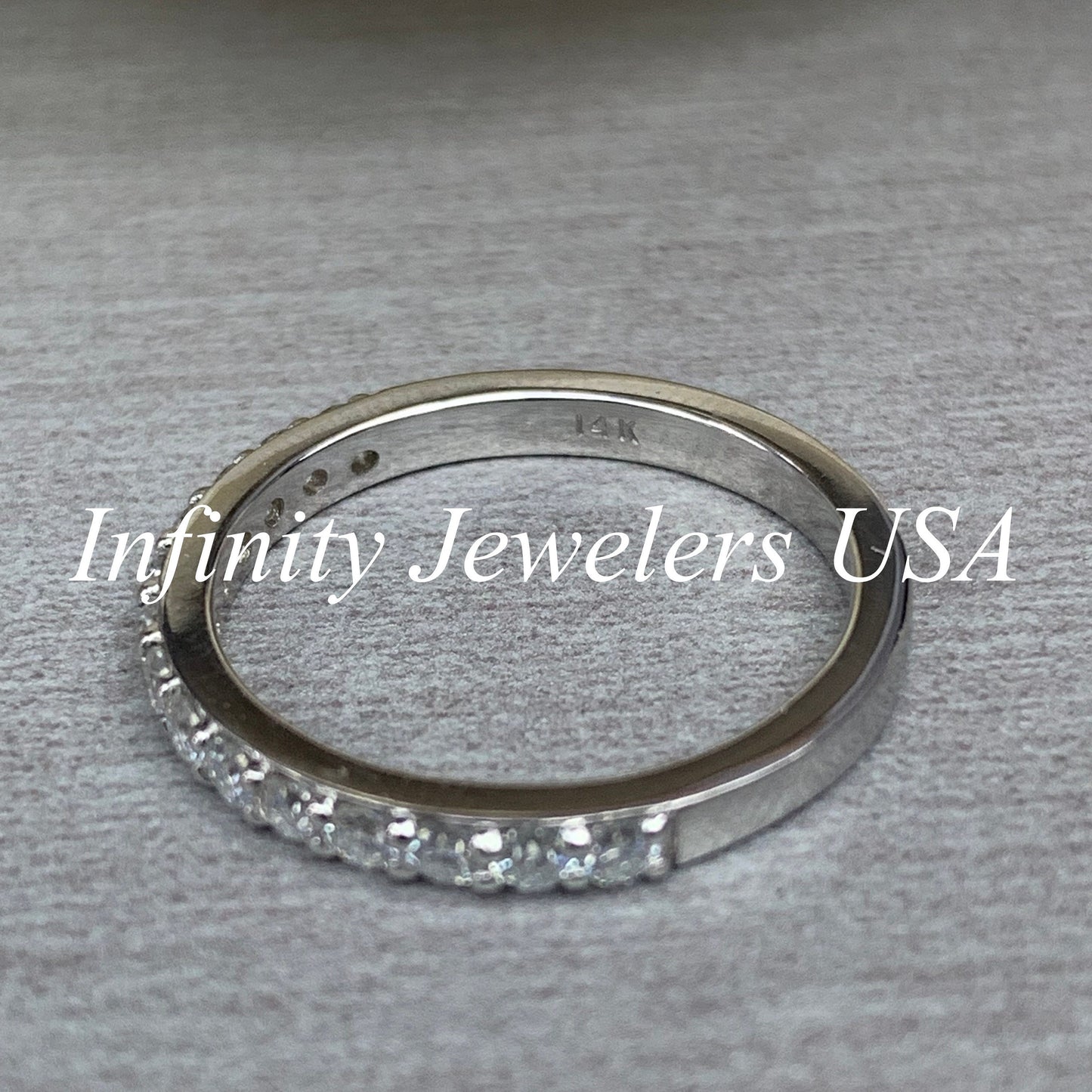 Moissanite Stacking Ladies Band / Engagement Matching Band / 14k White Gold / #6226