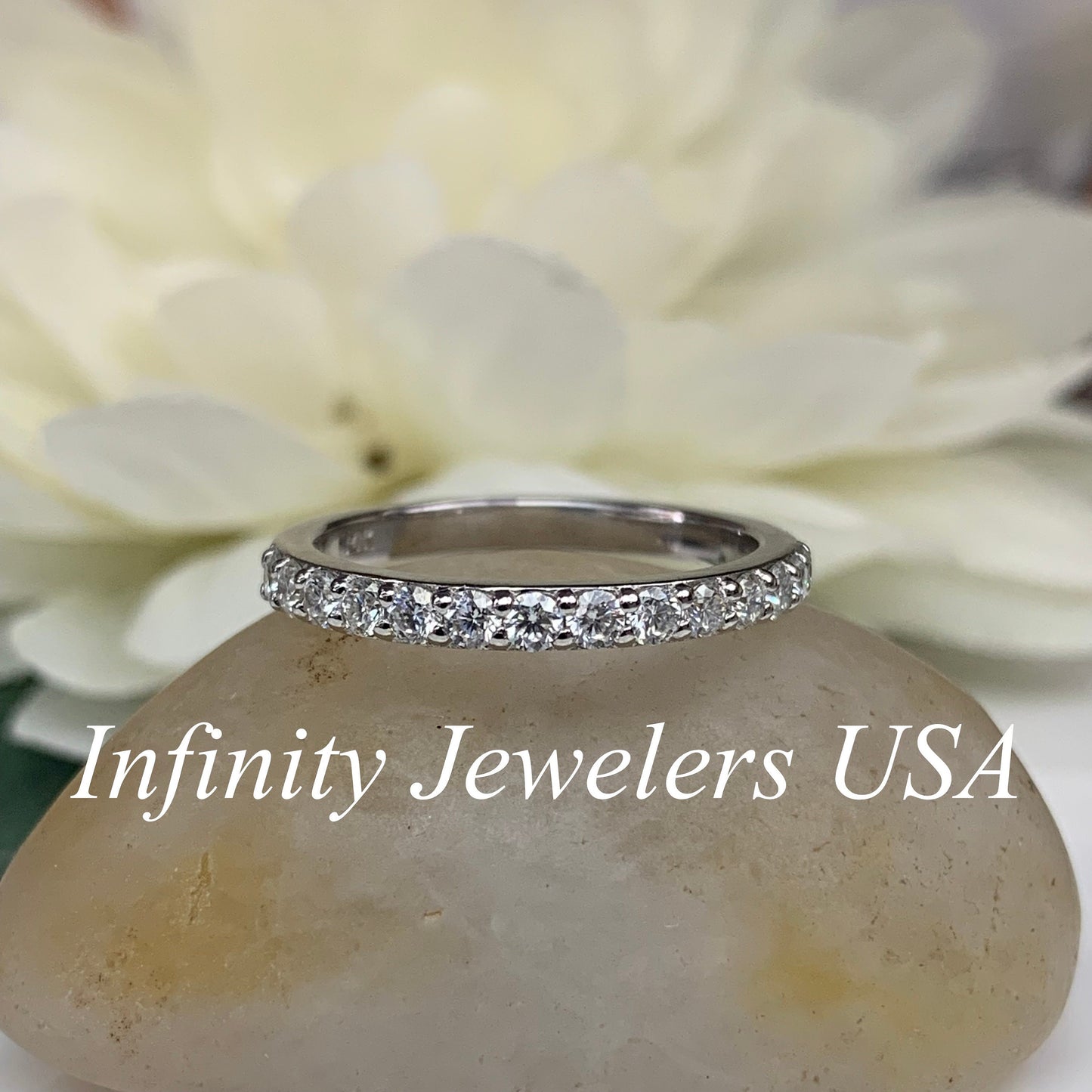 Moissanite Stacking Ladies Band / Engagement Matching Band / 14k White Gold / #6226