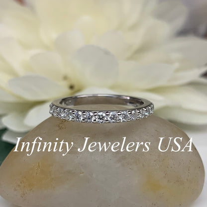 Moissanite Stacking Ladies Band / Engagement Matching Band / 14k White Gold / #6226