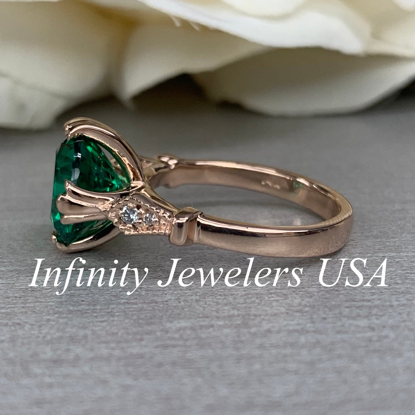 Round Emerald Engagement Ring Rose Gold Vintage Rose Gold Emerald Engagement Ring Unique Emerald Wedding Promise Anniversary Ring Women 6227