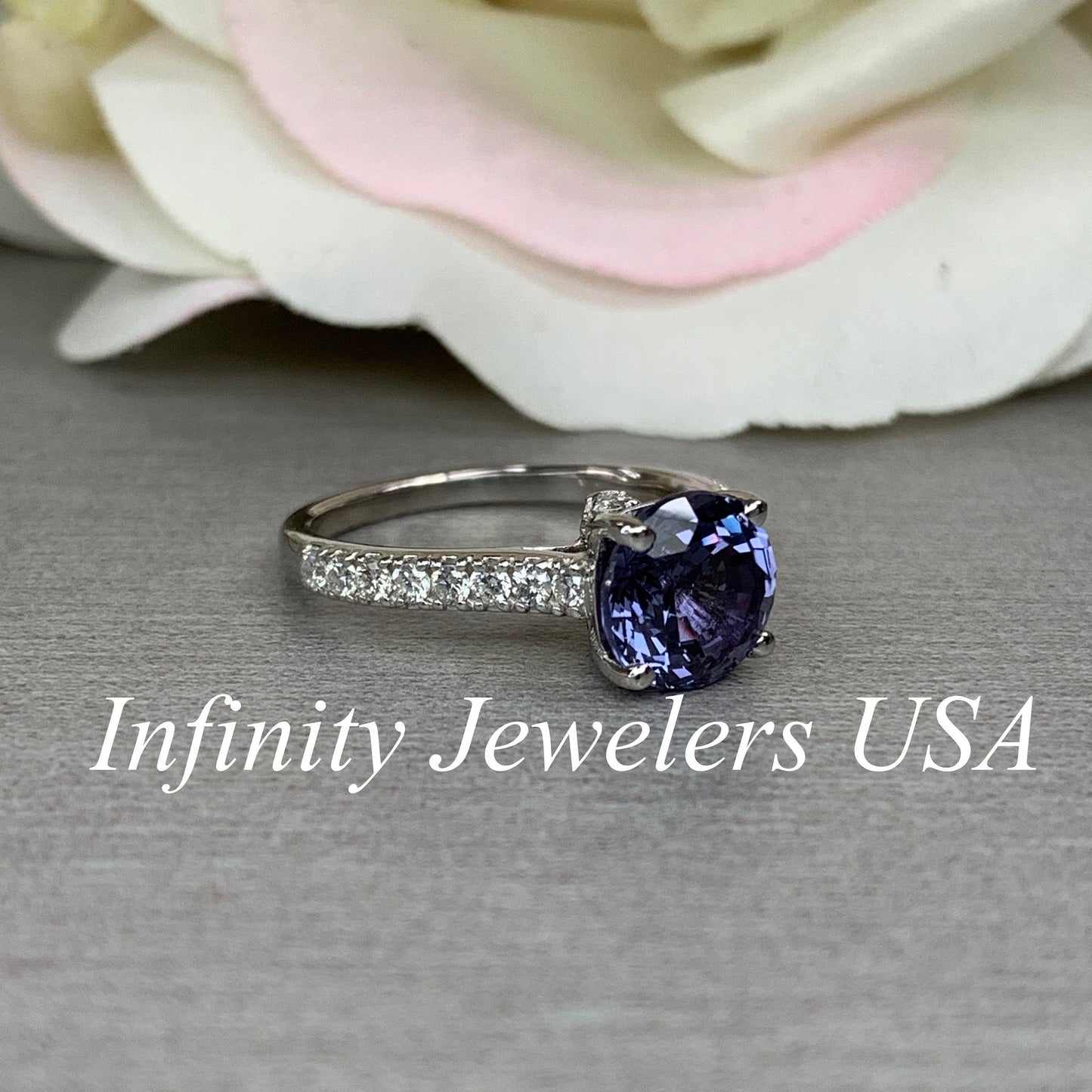 Round Shaped Alexandrite Engagement Ring 14K White Gold Round Solitaire Alexandrite Engagement Rings Promise Anniversary Wedding Ring  #4790