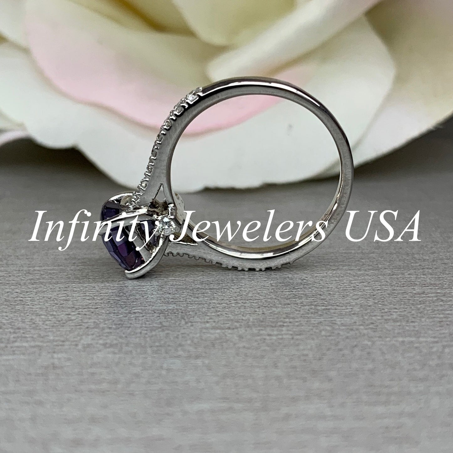 Round Shaped Alexandrite Engagement Ring 14K White Gold Round Solitaire Alexandrite Engagement Rings Promise Anniversary Wedding Ring  #4790