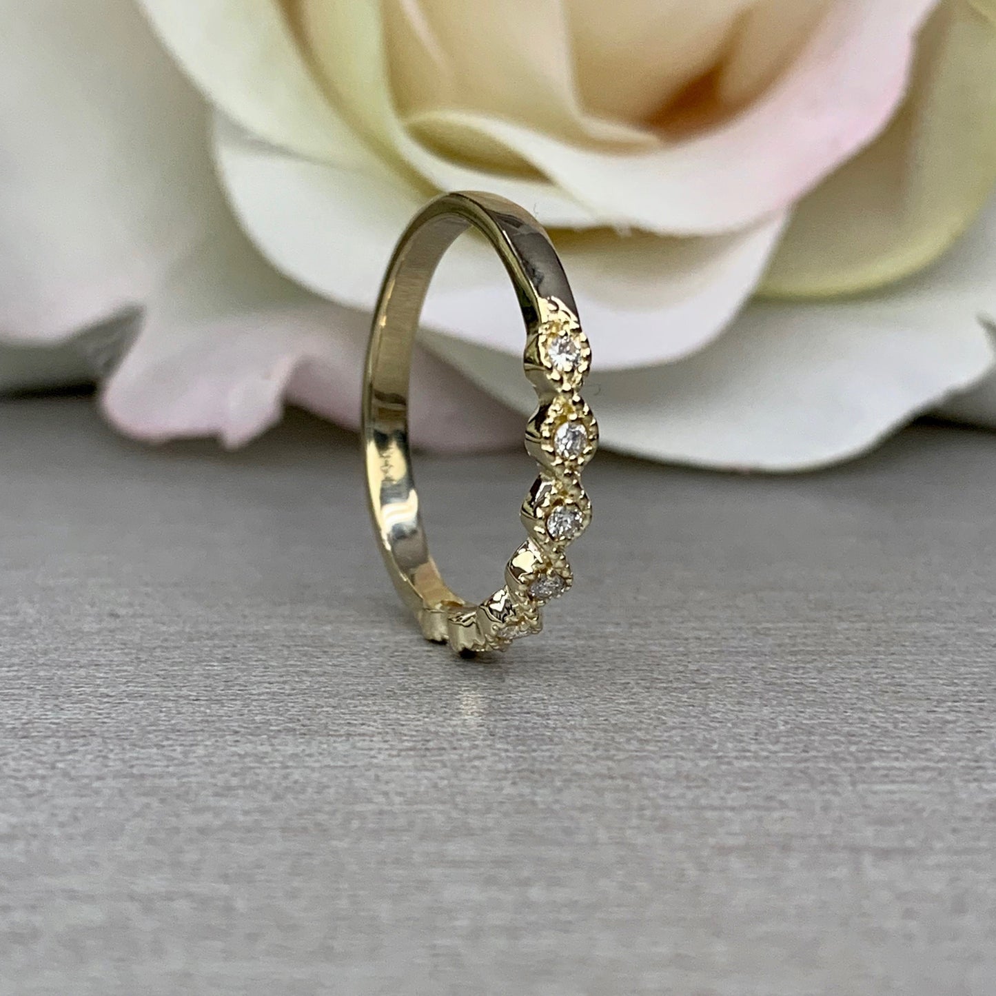 Womens Wedding band Yellow Gold Petite Twist Dainty Diamond Twist Style Wedding Band Stacking Diamond Twist Band Infinity Wedding Band #3846