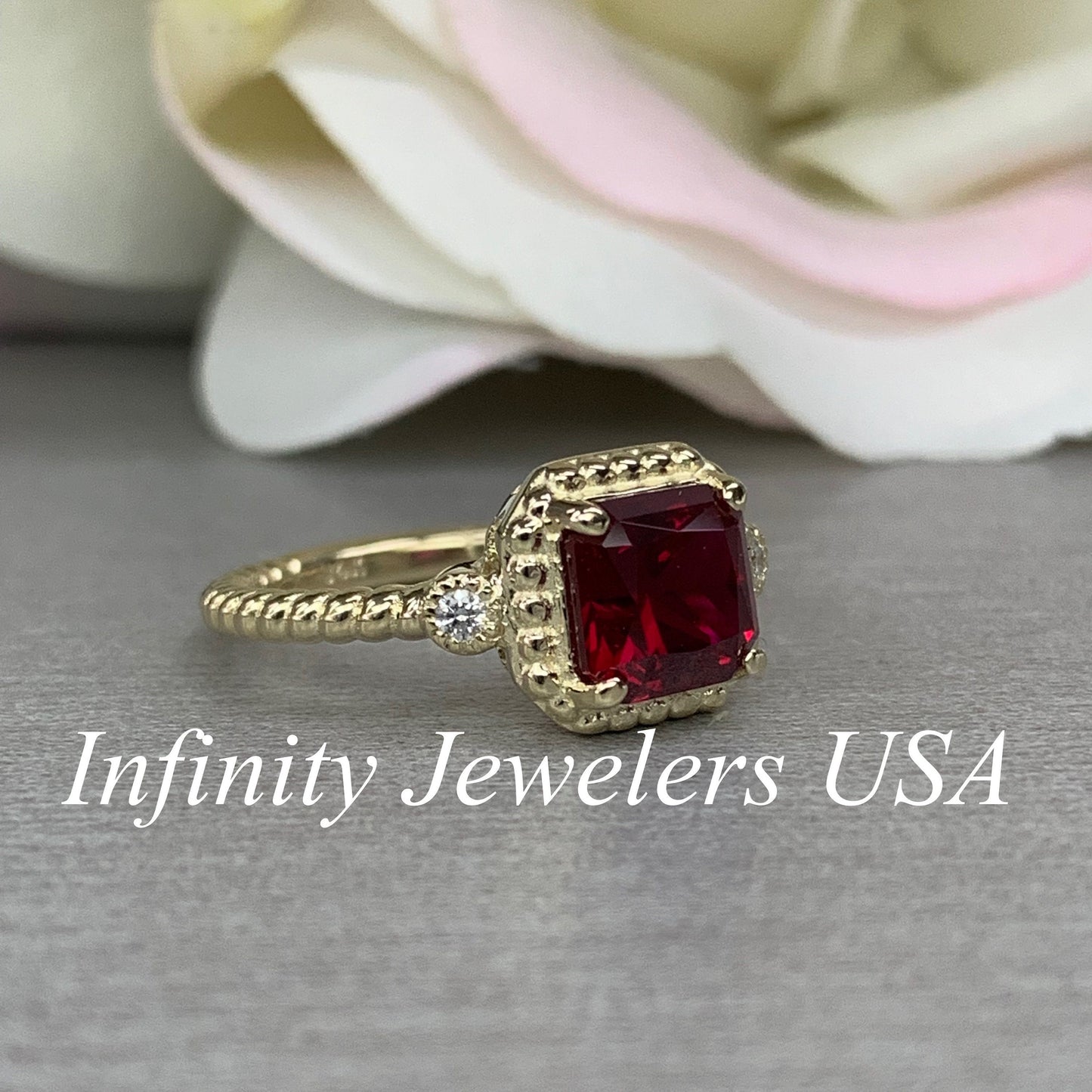 Antique ruby ring 14K yellow gold, Ruby engagement ring, July birthstone ring, Dainty vintage ruby ring