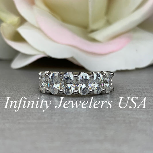 Oval Cut Moissanite Wedding Ring, Six Stone Oval Shape Moissanite Anniversary Band, 14k Gold 6 Stone Oval Moissanite Ring For Ladies   #6091