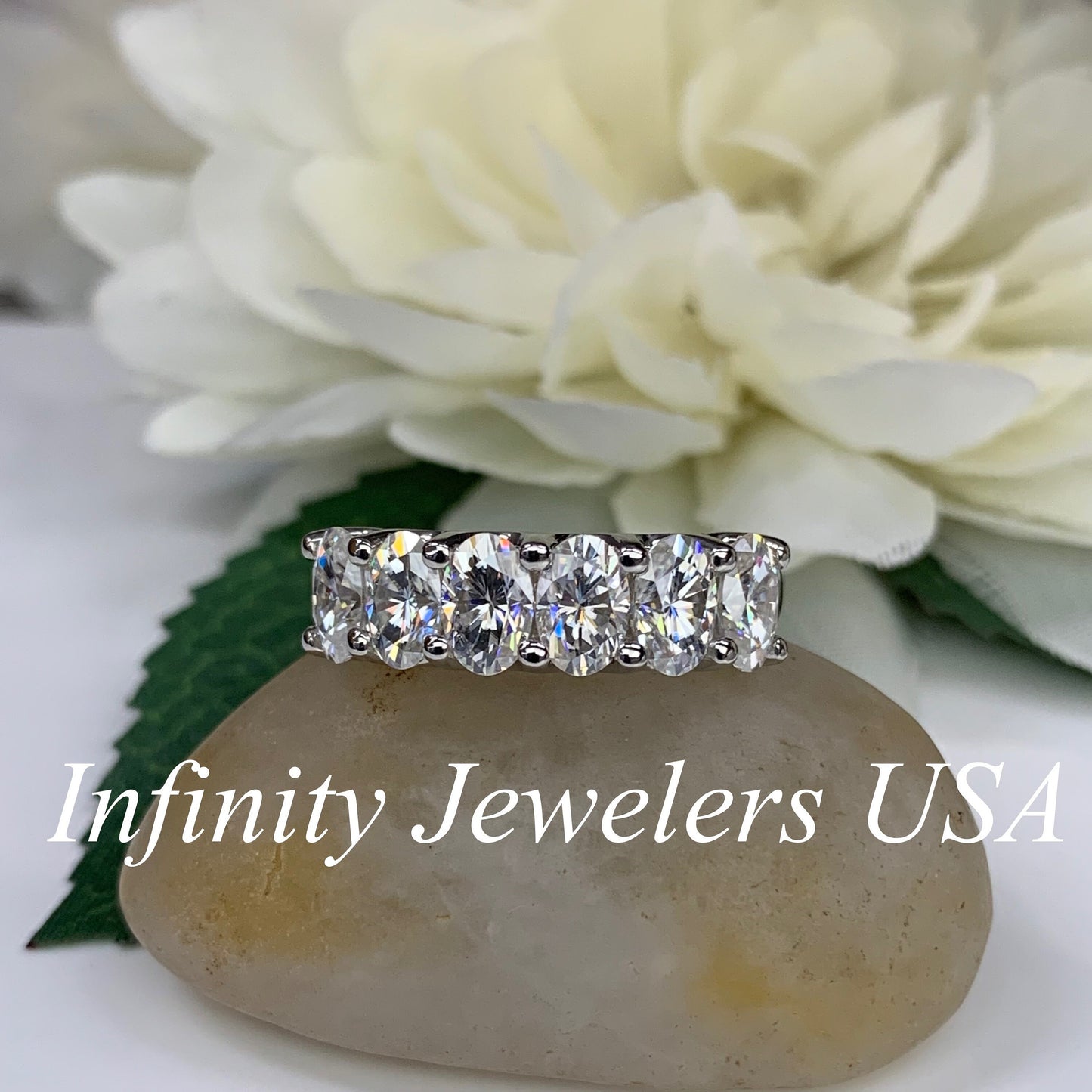 Oval Cut Moissanite Wedding Ring, Six Stone Oval Shape Moissanite Anniversary Band, 14k Gold 6 Stone Oval Moissanite Ring For Ladies   #6091
