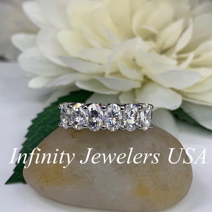 Oval Cut Moissanite Wedding Ring, Six Stone Oval Shape Moissanite Anniversary Band, 14k Gold 6 Stone Oval Moissanite Ring For Ladies   #6091