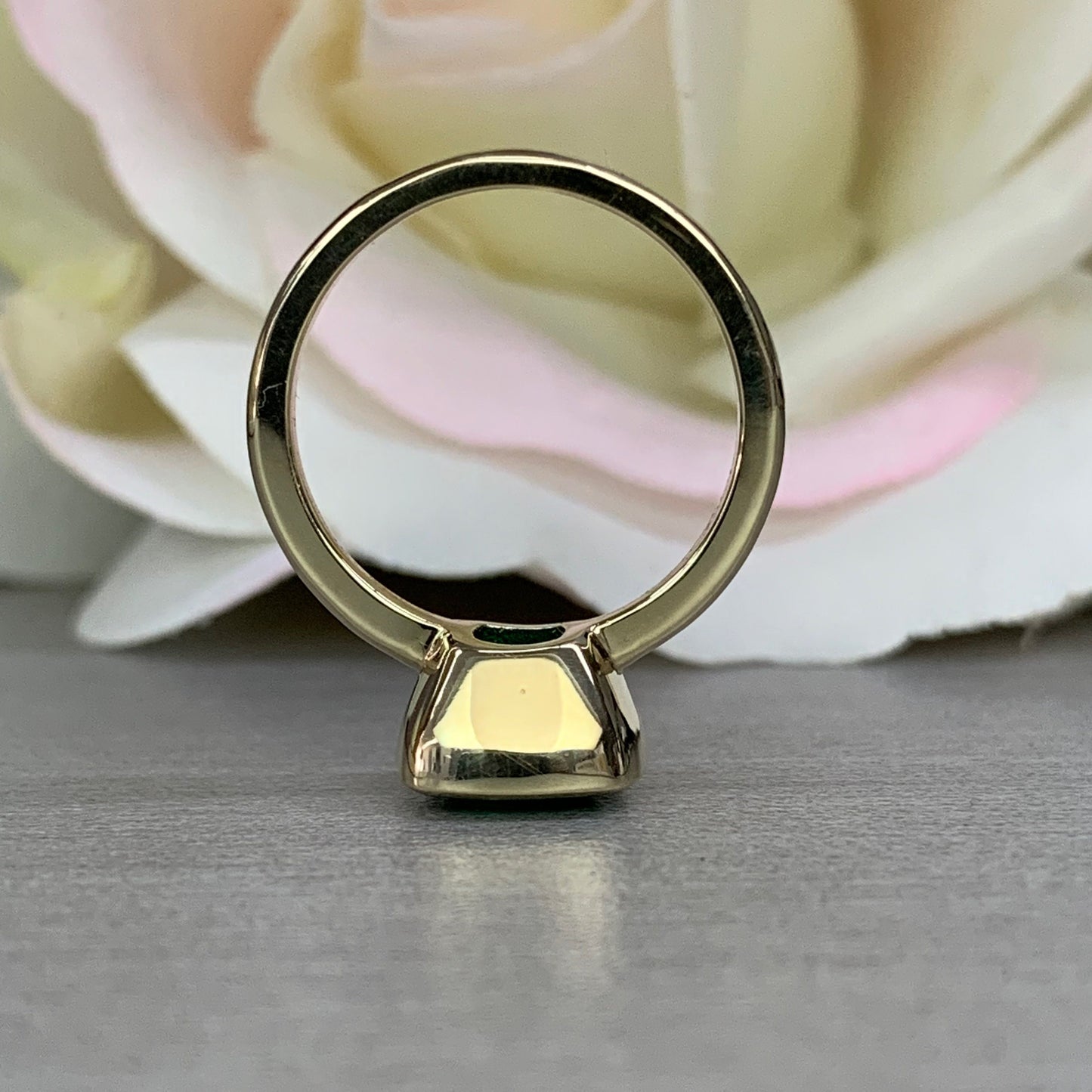 Cushion Shaped Emerald Engagement Ring 14K Yellow gold Bezel Set for Ladies, Emerald Green Cushion Ring, Simple Emerald Ring Art Deco, #6370