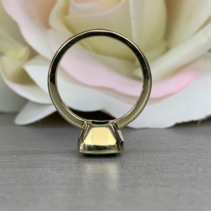 Cushion Shaped Emerald Engagement Ring 14K Yellow gold Bezel Set for Ladies, Emerald Green Cushion Ring, Simple Emerald Ring Art Deco, #6370