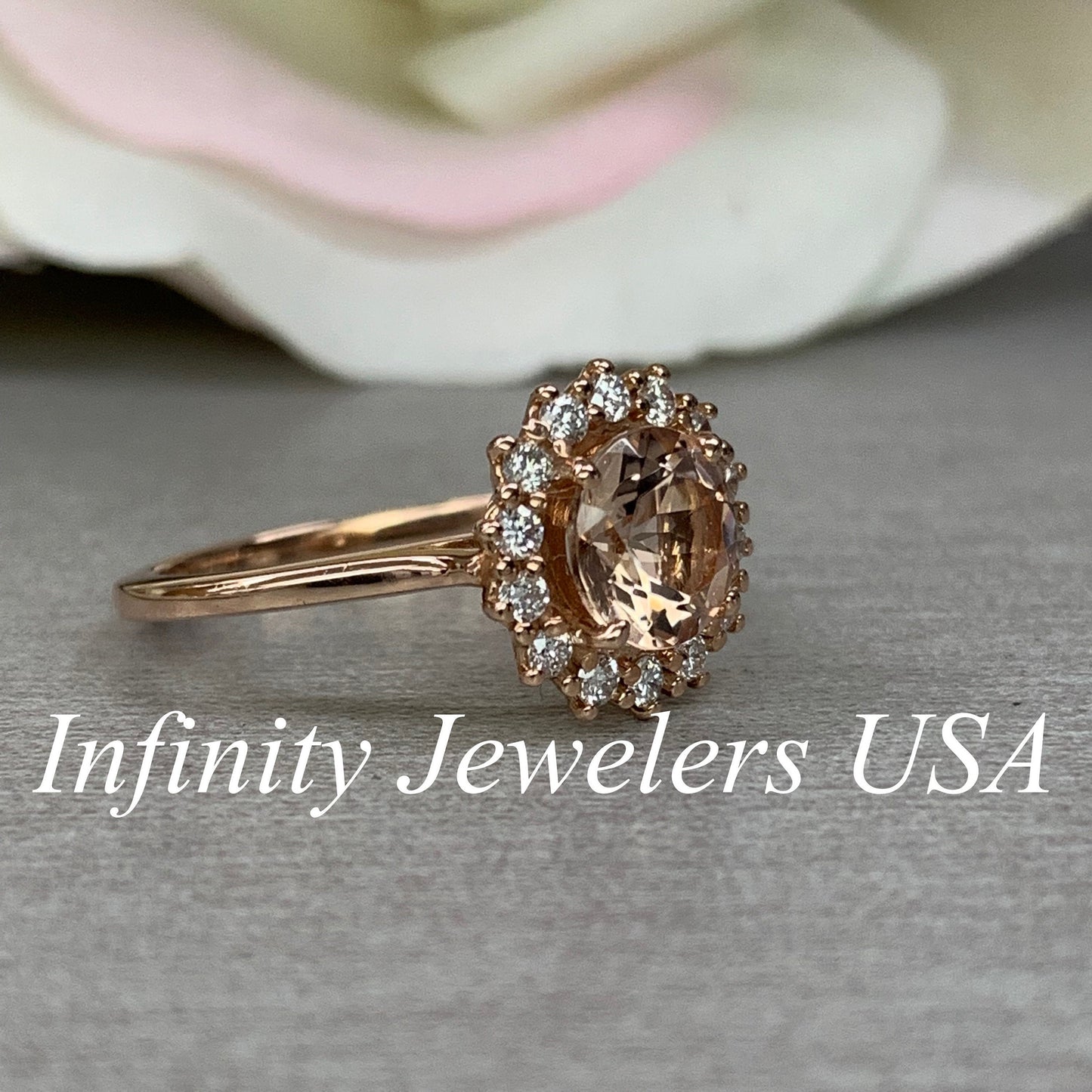 Morganite Ring For Women Rose Gold Morganite Engagement Ring With Moissanite Halo Simple Round Cut Morganite Engagement Ring With Halo #4880