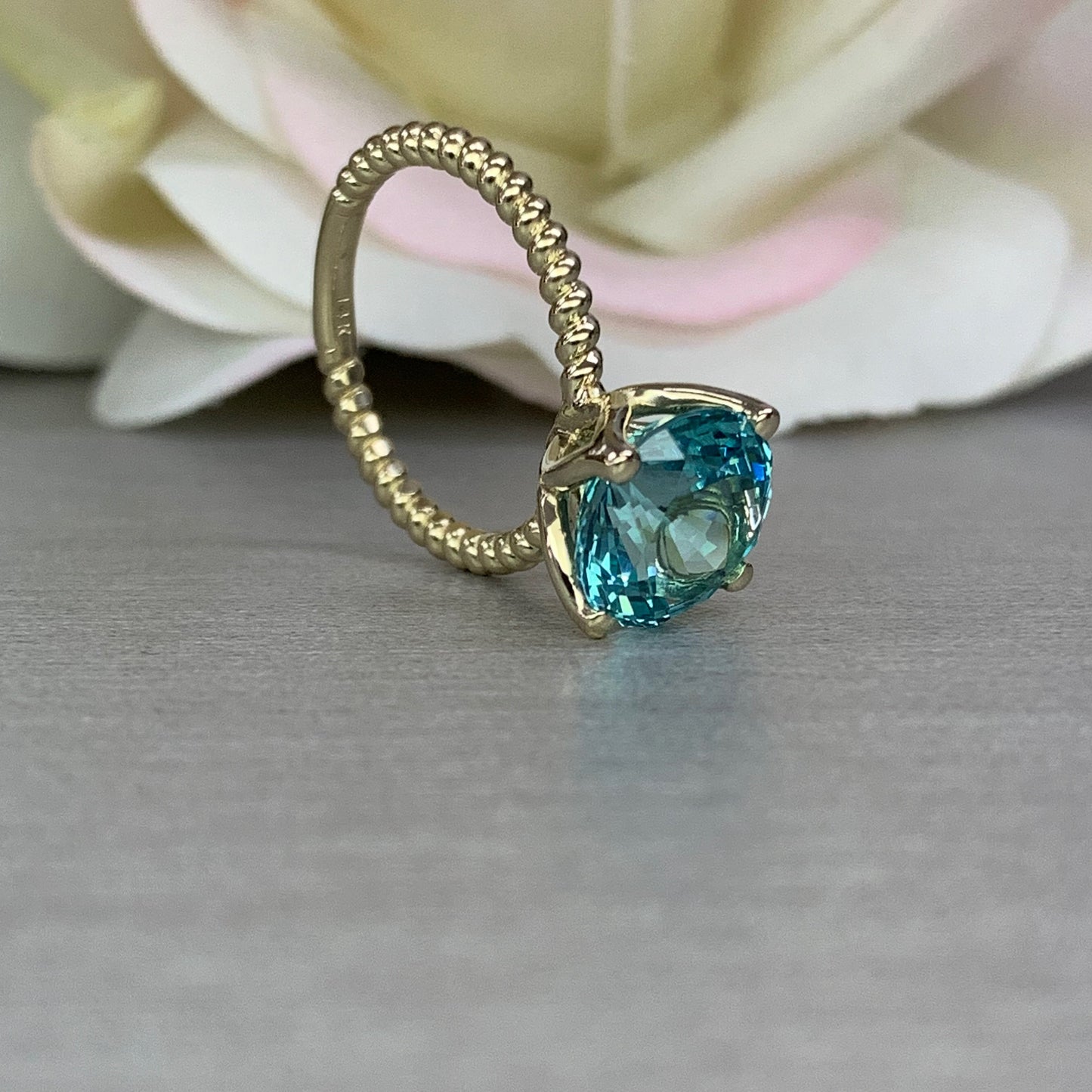 Round Blue solitaire Engagement Ring  Extra Facets For More Brilliance Solitaire   Round blue paraiba Wedding Ring 14k Yellow Gold #6379