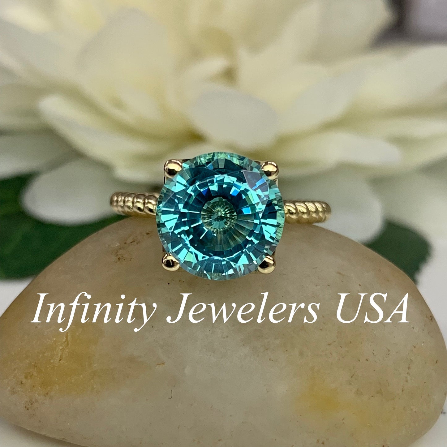 Round Blue solitaire Engagement Ring  Extra Facets For More Brilliance Solitaire   Round blue paraiba Wedding Ring 14k Yellow Gold #6379