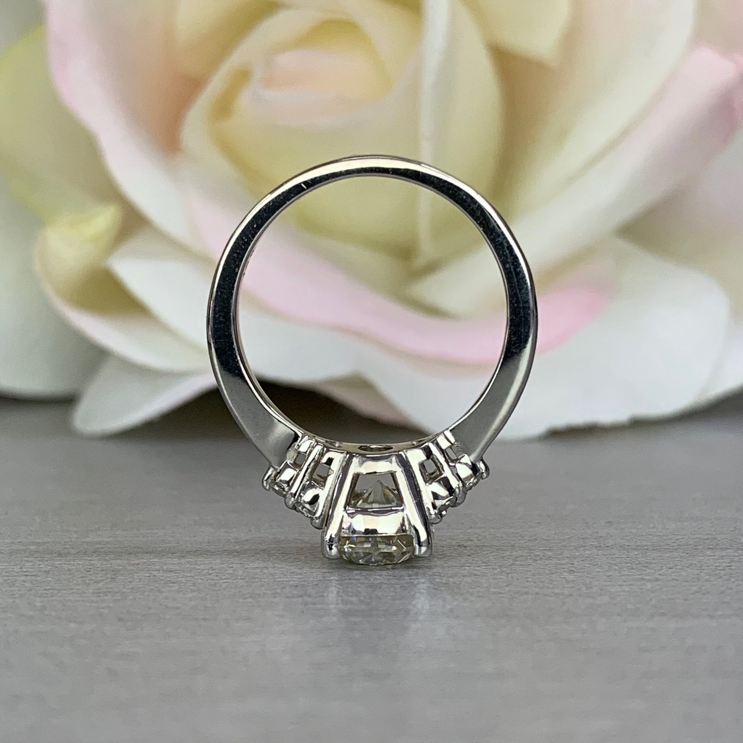 Oval Yellow Moissanite Engagement Ring 14K White Gold  Womens Yellow Moissanite Engagement Ring  Three Stone Moissanite Engagement Ring 6380
