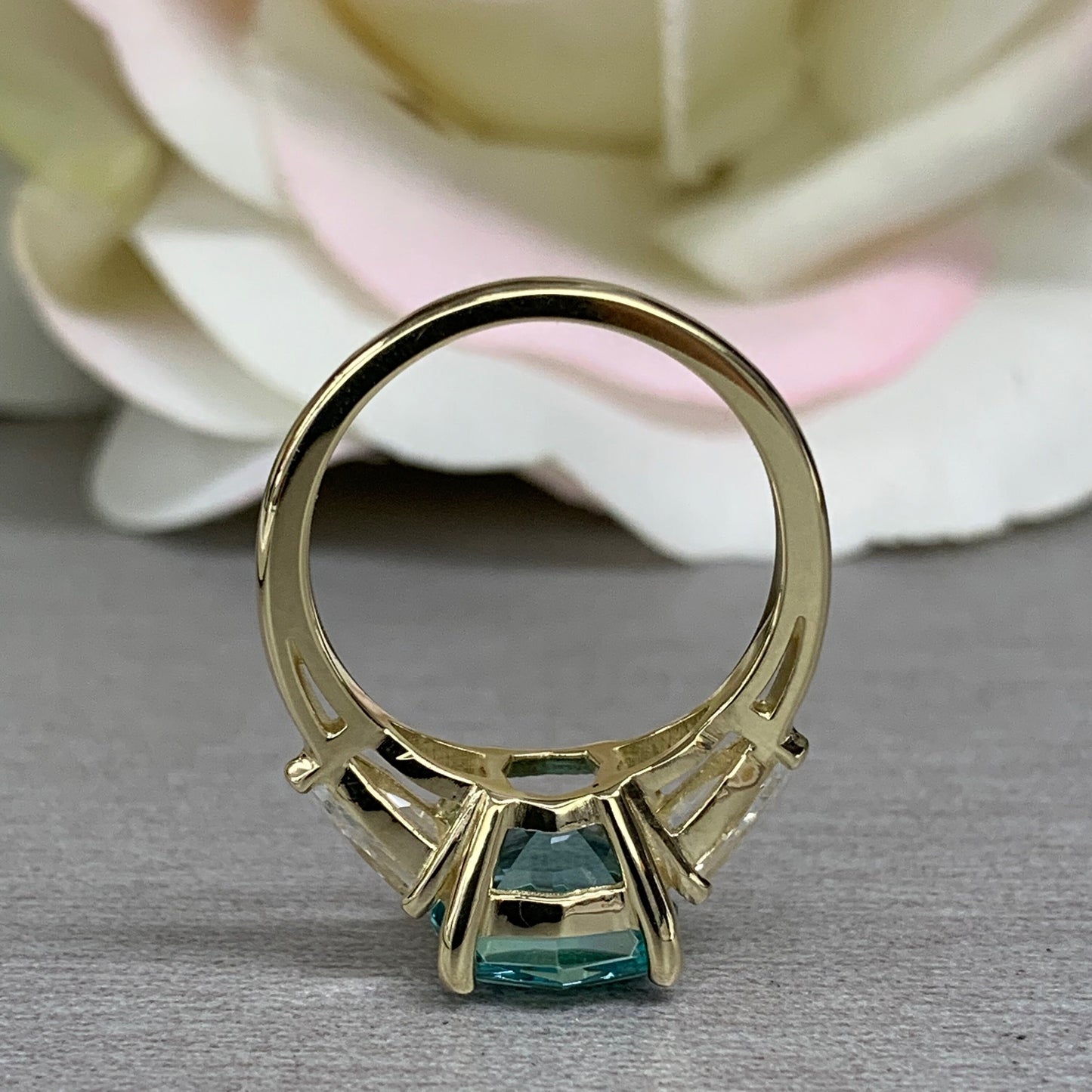 Octagon Neon Blue Paraiba Ring, Web Cut Engagement Ring, Sapphire Bullet Shape Ring, 14k Yellow Gold, #6258