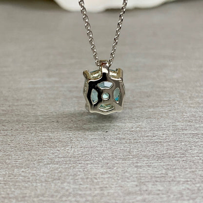 Web Cut Necklace / Neon Blue Paraiba Necklace / Octagon Pendant / 18" Cable Chain / 14k White Gold / #6262